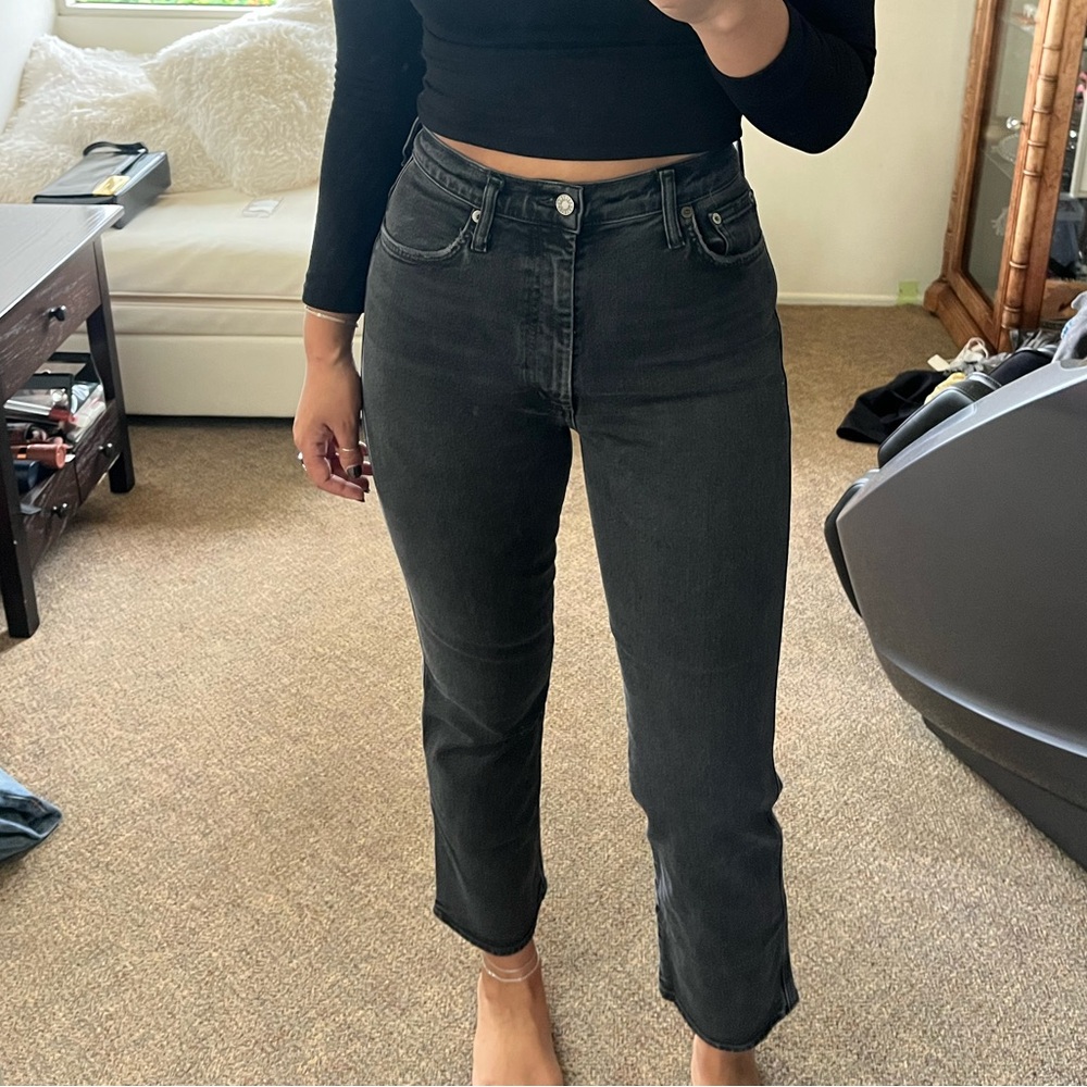 AGOLDE Pinch Waist High Rise Kick Flare Washed Jeans Black